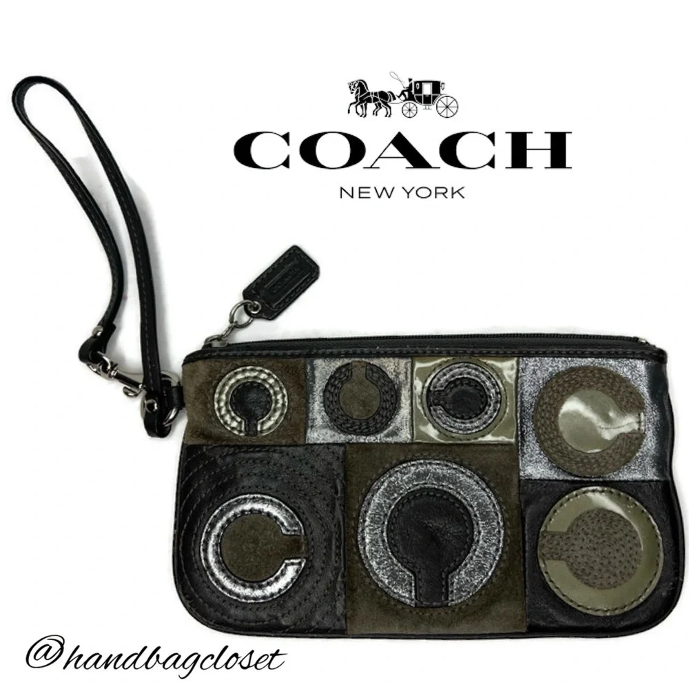 Coach Suede and Leather Pathwork Oversized Wristlet Bag